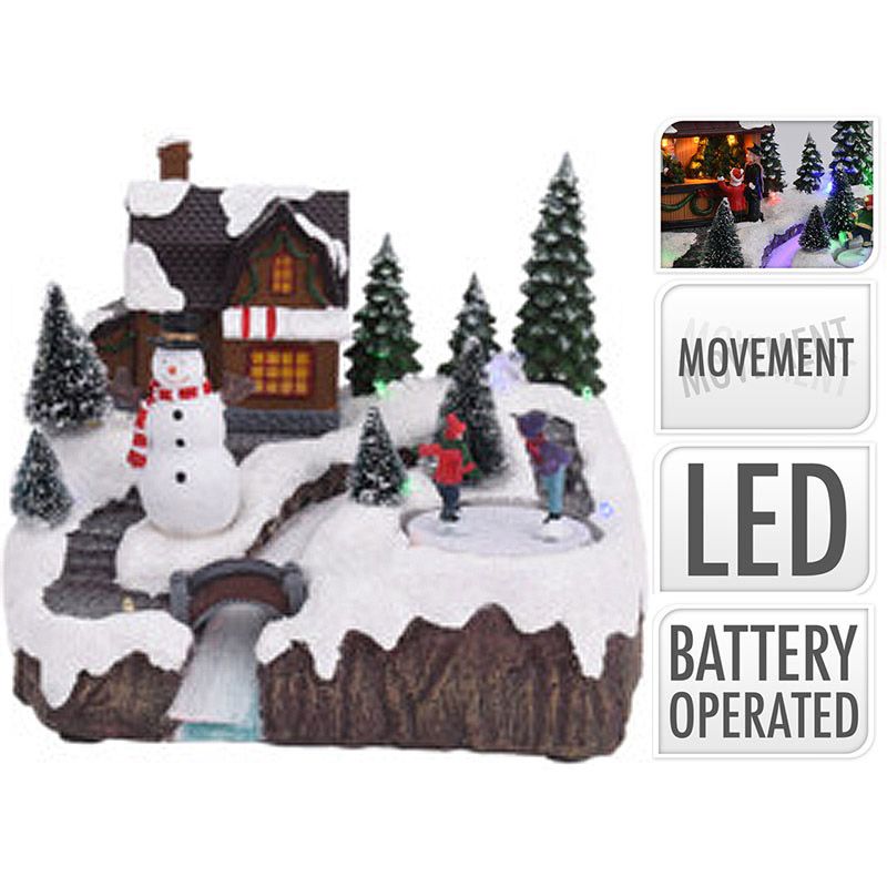 Kersthuisje Met Led Verlichting En Beweging - Op Batterijen