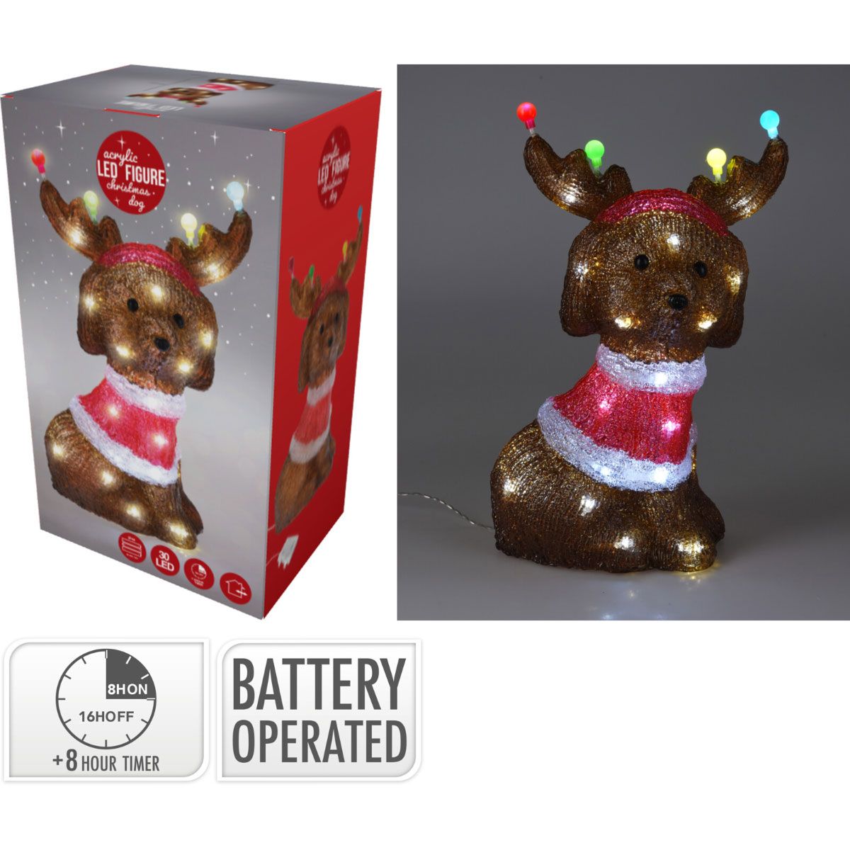 Kerstfiguur Acryl - Hond Met Led - 35Cm