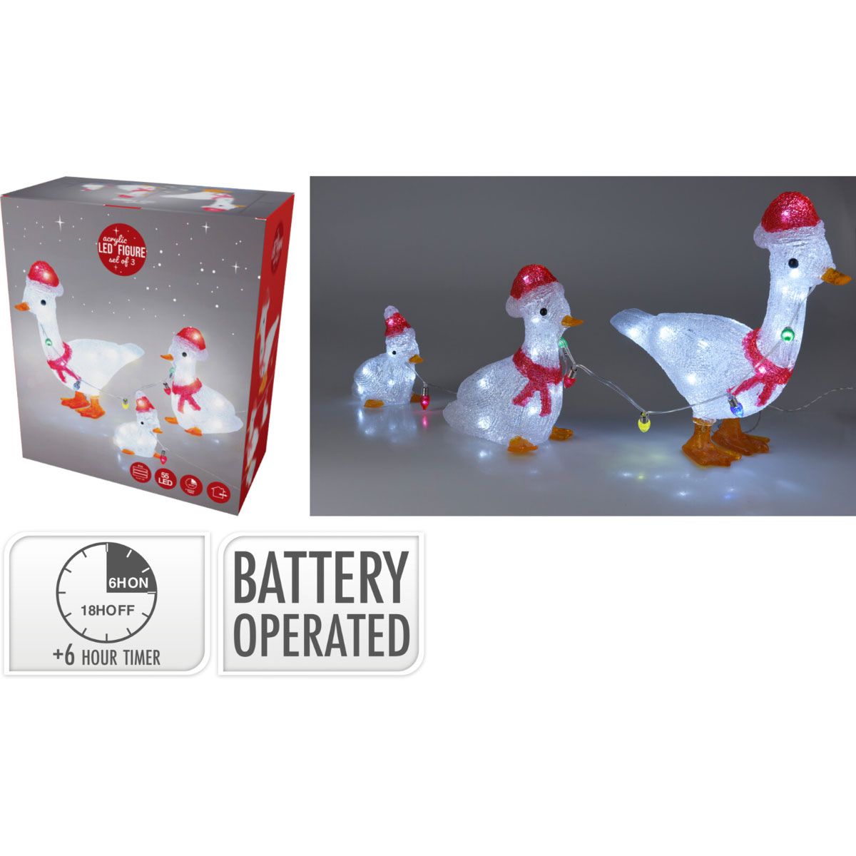 Kerstfiguur Acryl - Eenden - Led - Set Van 3
