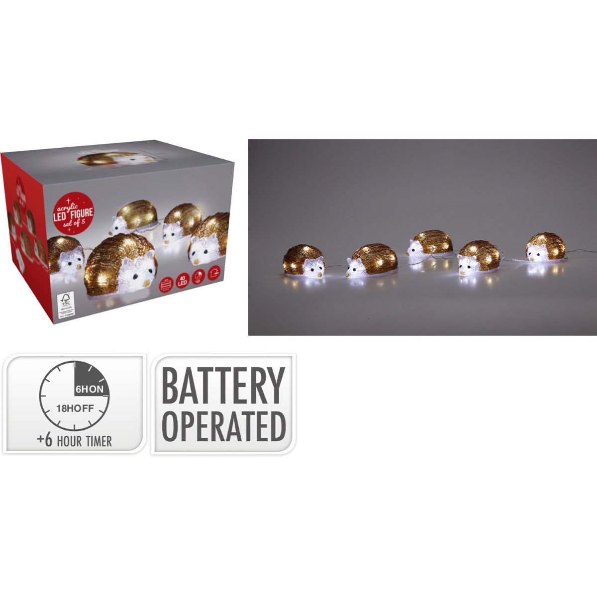 Kerstfiguur Acryl - Egels - Led - Set Van 5