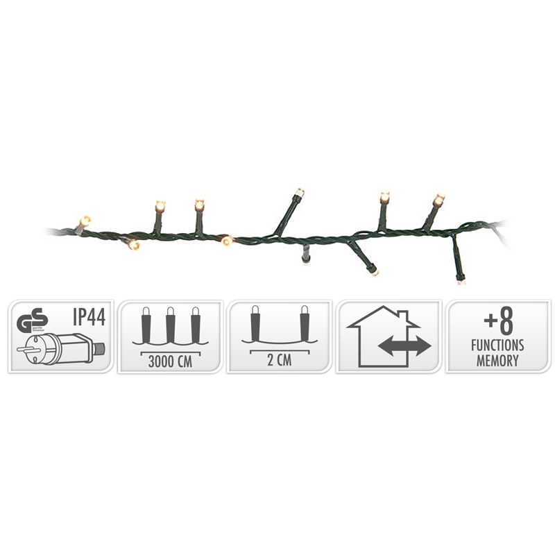 Micro Cluster 1500 Led's - 30 Meter - Warm Wit - 8 Functies + Geheugen