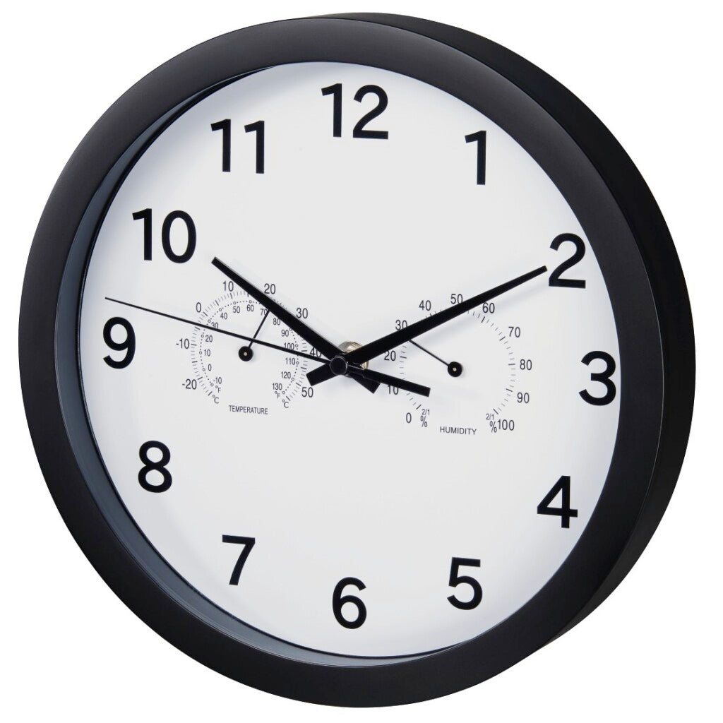 Hama Wandklok Pure Plus Ø 25 Cm Met Thermo-/Hygrometer Geluidsarm Zwart