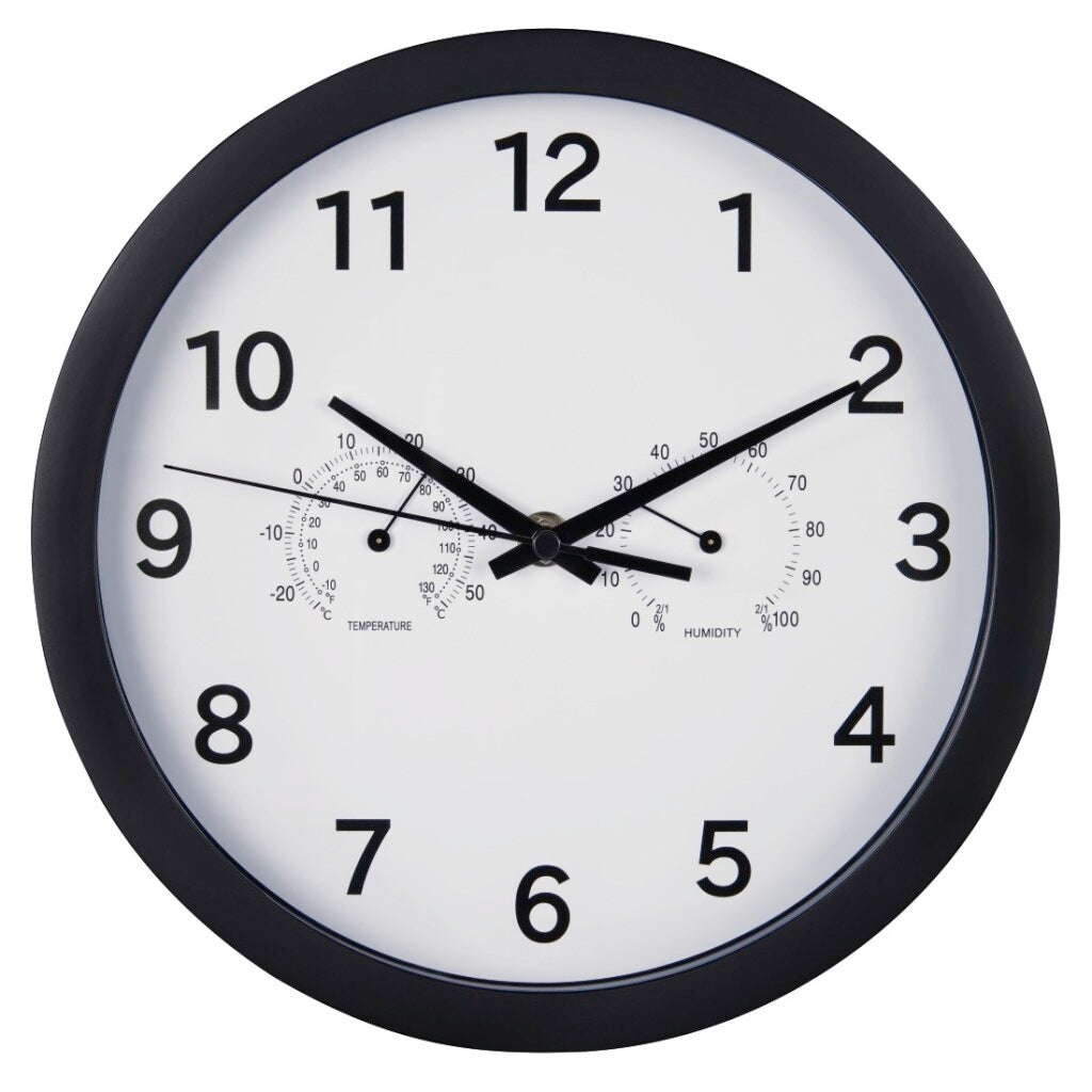 Hama Wandklok Pure Plus Ø 25 Cm Met Thermo-/Hygrometer Geluidsarm Zwart