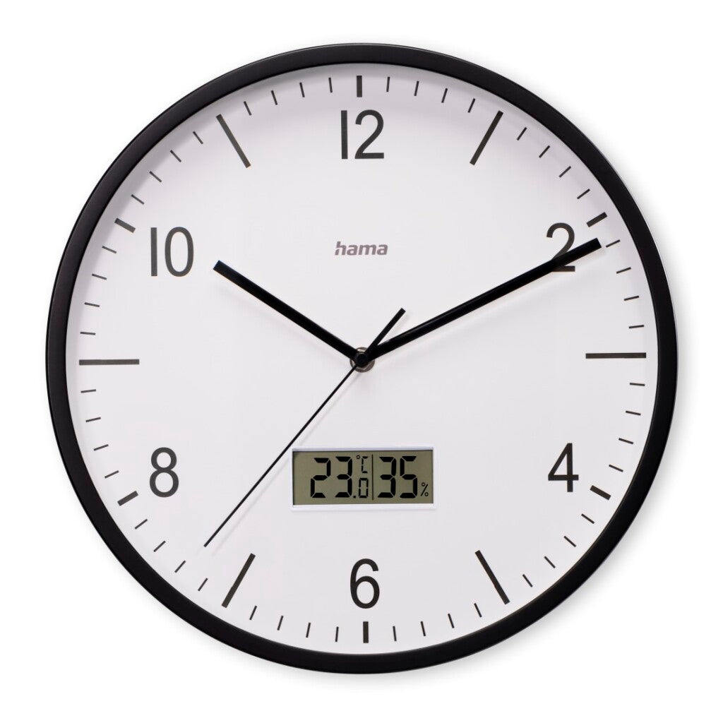 Hama Dcf Wandklok Lanzarote Tikt Niet + Thermometer En Hygrometer 35 Cm Zwart/Wit