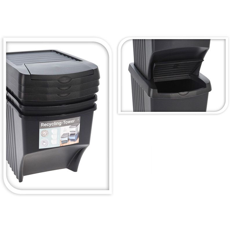 Afvalscheidingsbakken - Stapelbaar - Kunststof - 3 X 22 Liter