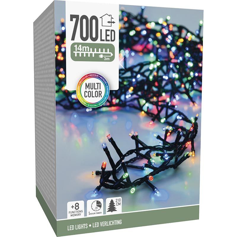 Microcluster - 700 Led - 14M - Multicolor - Timer - Lichtfuncties - Geheugen - Buiten