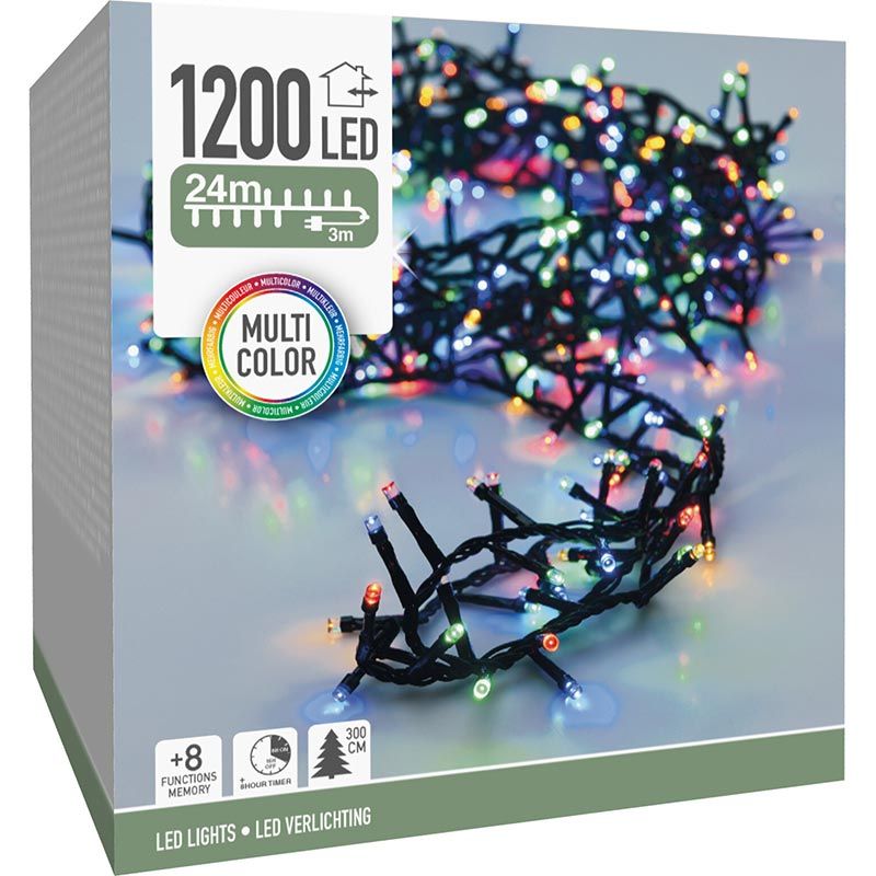 Microcluster - 1200 Led - 24M - Multicolor - Timer - Lichtfuncties - Geheugen - Buiten