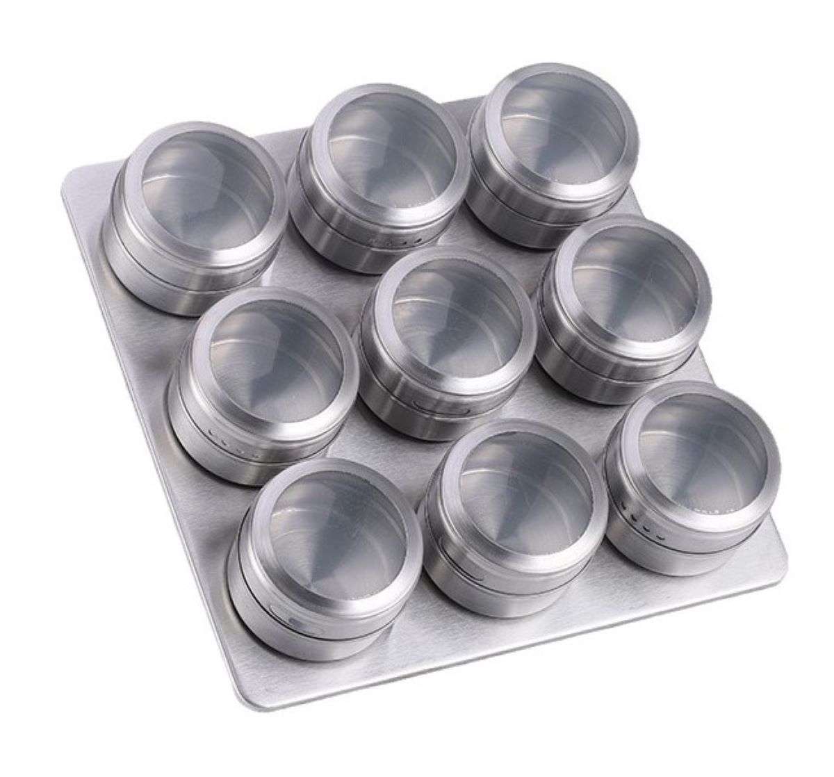 Ceruzo Kruidenrek Magnetisch - 9 Rvs Kruidenpotjes