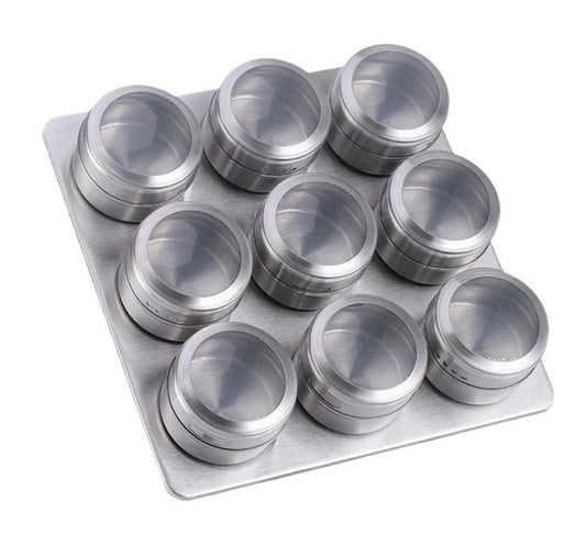 Ceruzo Kruidenrek Magnetisch - 9 Rvs Kruidenpotjes