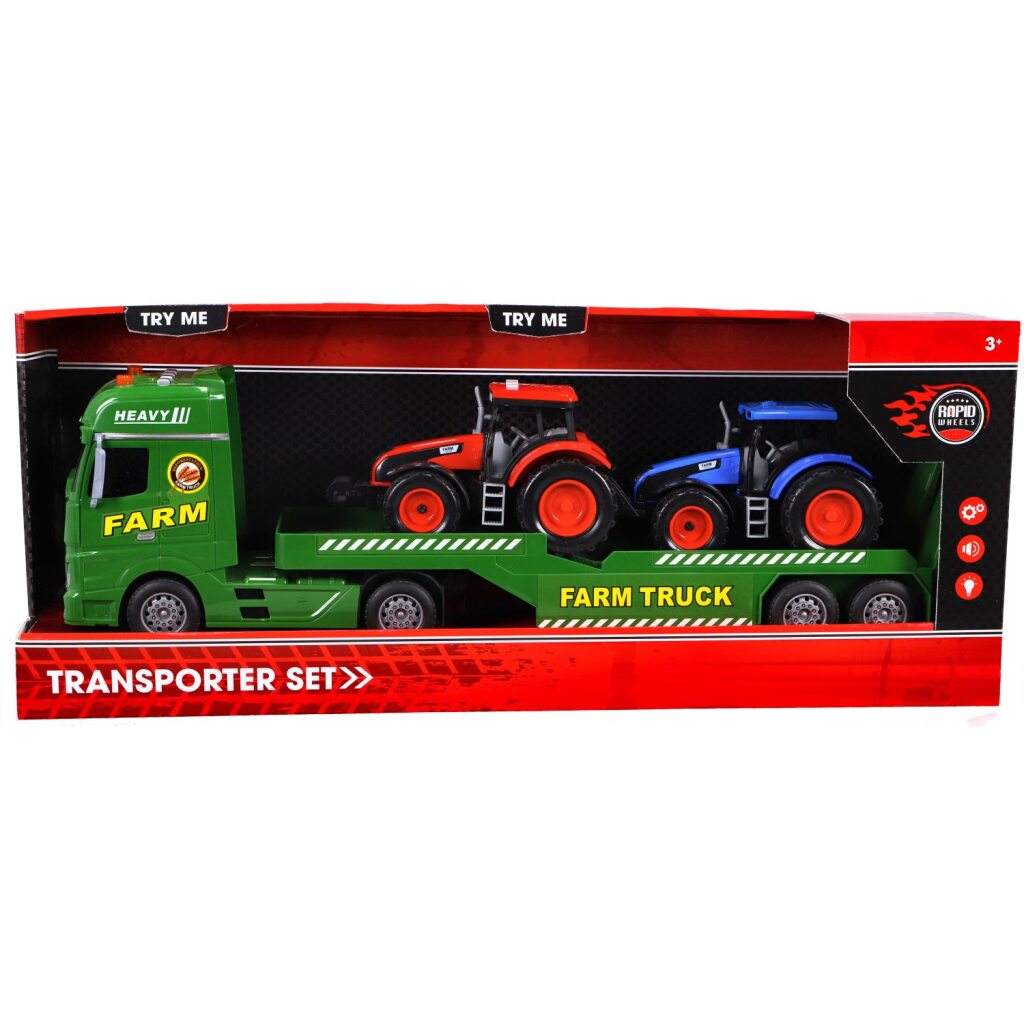 Rapid Wheels Autotransporter + 2 Tractoren + Licht En Geluid
