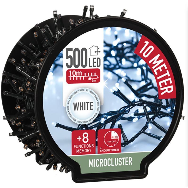 Micro Cluster Met Haspel - 500 Led - 10 Meter - Met Timer - Wit