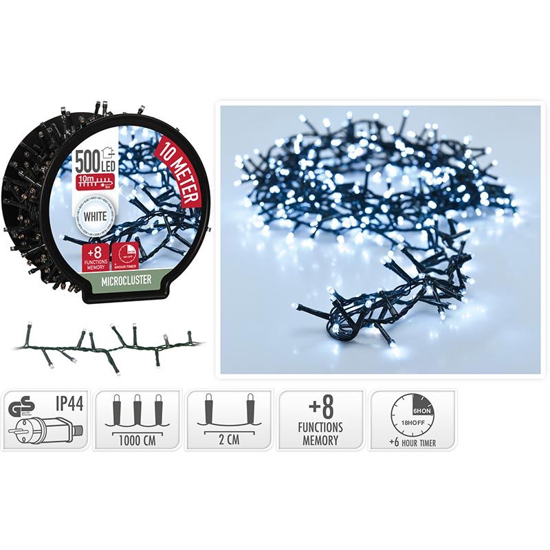 Micro Cluster Met Haspel - 500 Led - 10 Meter - Met Timer - Wit