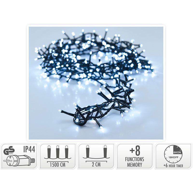 Micro Cluster Met Haspel - 750 Led - 15 Meter - Met Timer - Wit