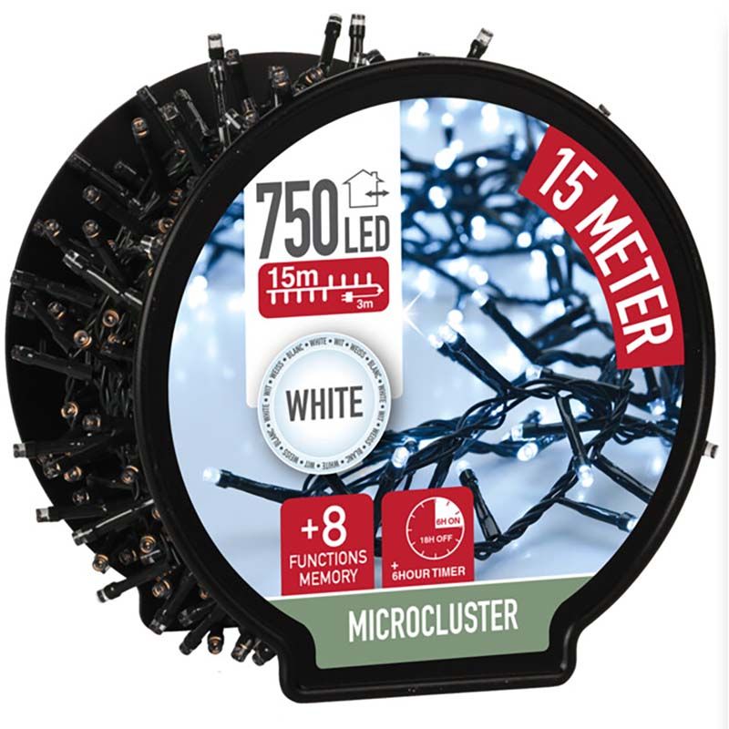 Micro Cluster Met Haspel - 750 Led - 15 Meter - Met Timer - Wit