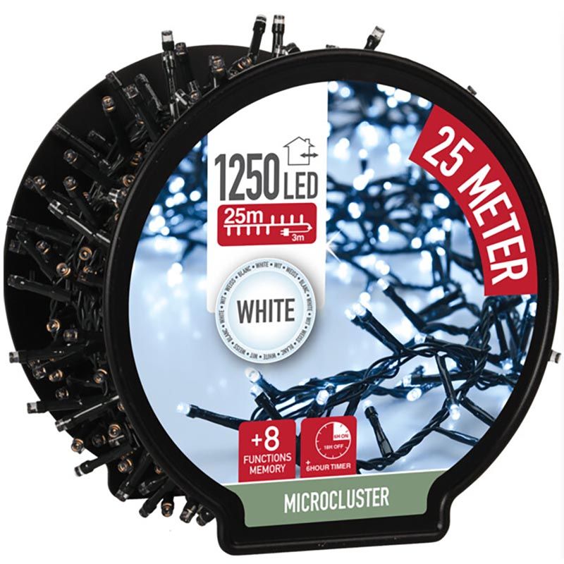 Micro Cluster Met Haspel - 1250 Led - 25 Meter - Met Timer - Wit