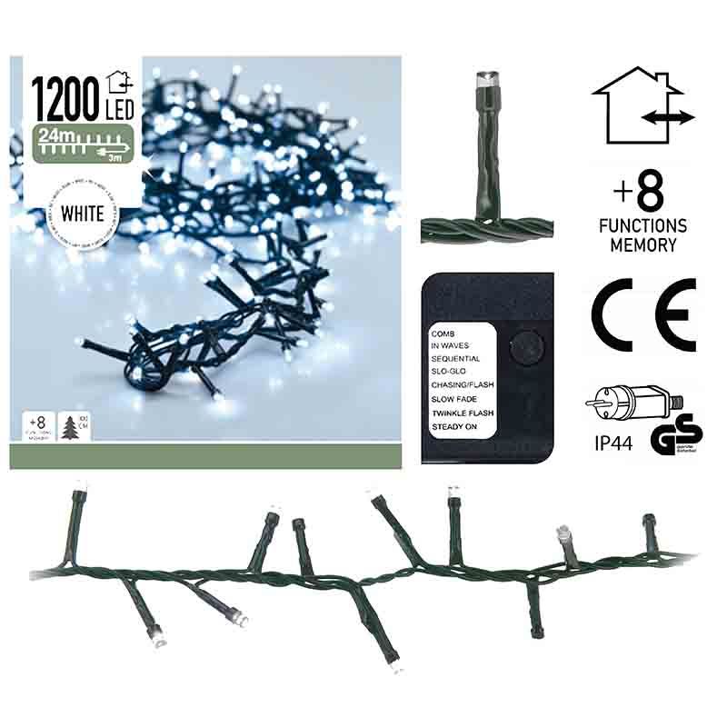 Decorativelighting Micro Cluster 1200 Led's - 24 Meter - Wit - 8 Functies + Geheugen