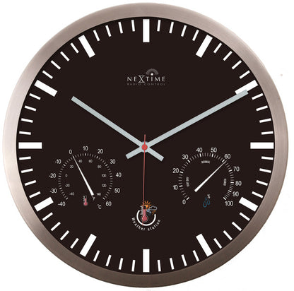 Nextime Ne-90513Zw Wandklok + Weerstation 25Cm Zwart Rc Aluminium
