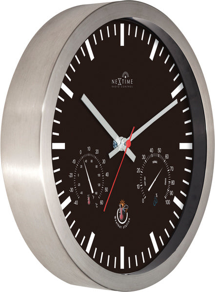 Nextime Ne-90513Zw Wandklok + Weerstation 25Cm Zwart Rc Aluminium