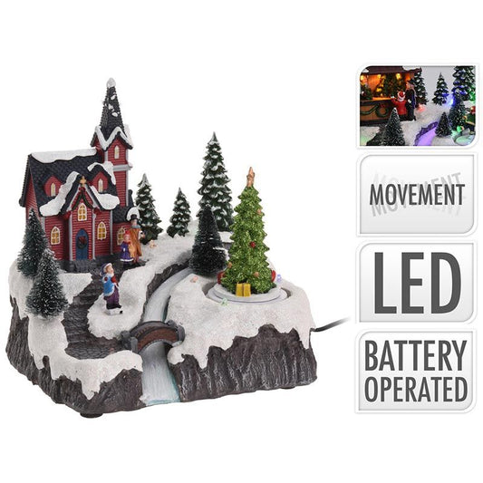 Kersthuisje Met Led Verlichting En Beweging - Op Batterijen
