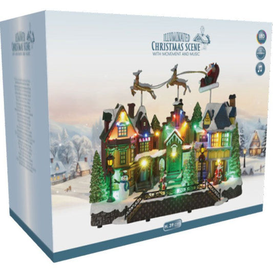Kerstdorp Vliegende Arreslee - 35 Cm - Led En Muziek