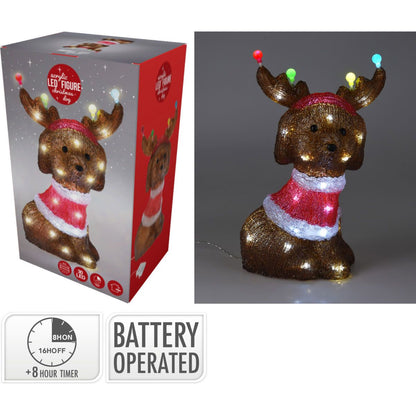 Kerstfiguur Acryl - Hond Met Led - 35Cm