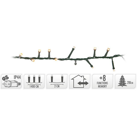 Micro Cluster 700 Led's -14 Meter - Warm Wit - 8 Functies + Geheugen
