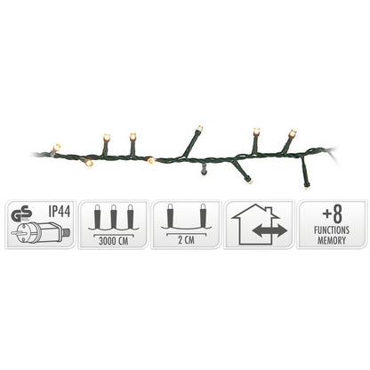 Micro Cluster 1500 Led's - 30 Meter - Warm Wit - 8 Functies + Geheugen