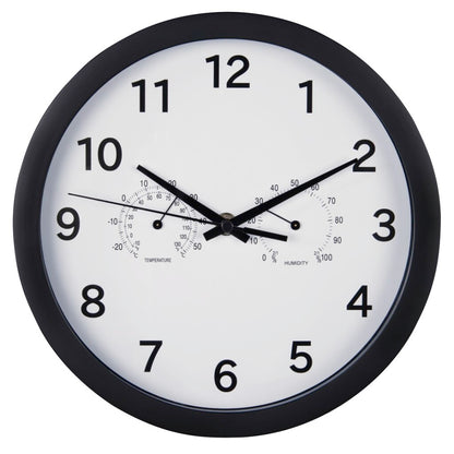 Hama Wandklok Pure Plus Ø 25 Cm Met Thermo-/Hygrometer Geluidsarm Zwart