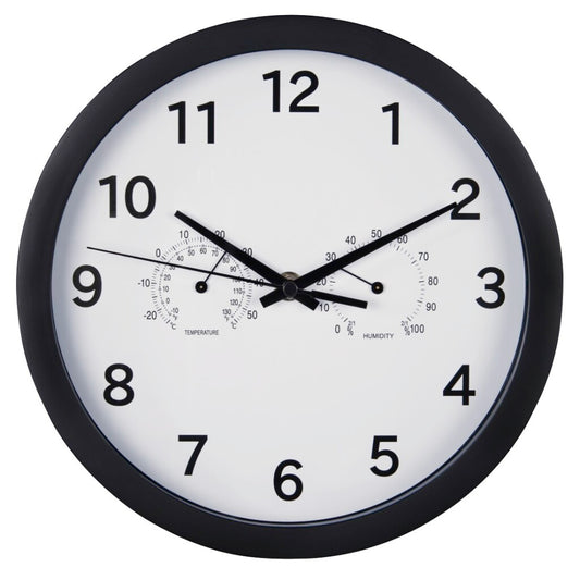 Hama Wandklok Pure Plus Ø 25 Cm Met Thermo-/Hygrometer Geluidsarm Zwart