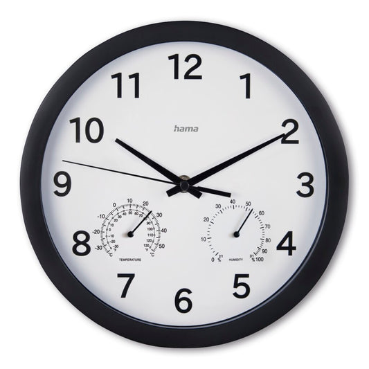 Hama Wandklok Malta Met Thermo-Hygrometer Tikt Niet 25 Cm Zwart/Wit