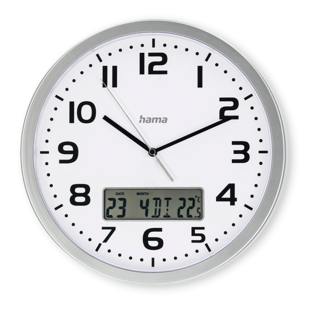 Hama Dcf-Wandklok Moorea + Datum En Temperatuurweergave 30 Cm Zilver/Wit