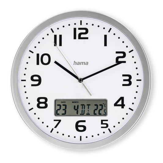 Hama Dcf-Wandklok Moorea + Datum En Temperatuurweergave 30 Cm Zilver/Wit