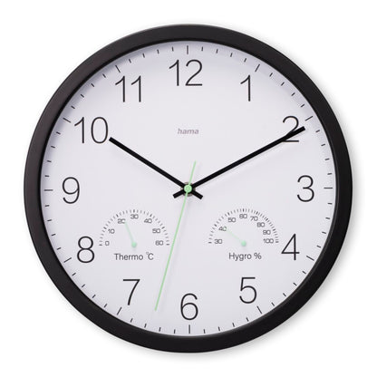 Hama Wandklok Santorini Tikt Niet + Thermo-Hygrometer 30 Cm Zwart/Wit