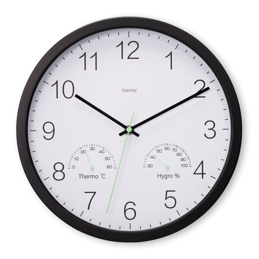 Hama Wandklok Santorini Tikt Niet + Thermo-Hygrometer 30 Cm Zwart/Wit