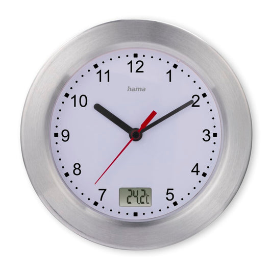Hama Badkamerklok Mauritius Met Thermometer Tikt Niet 17 Cm Rvs/Wit
