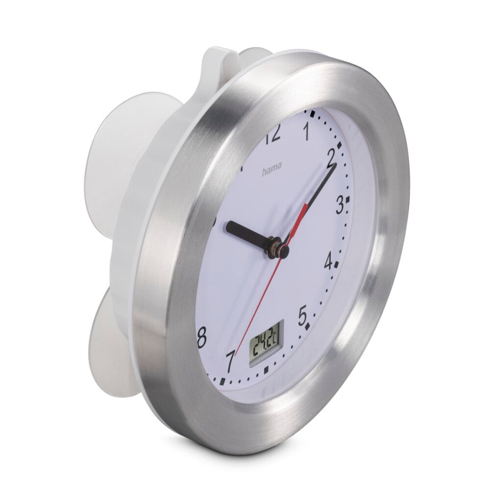 Hama Badkamerklok Mauritius Met Thermometer Tikt Niet 17 Cm Rvs/Wit