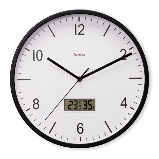 Hama Dcf Wandklok Lanzarote Tikt Niet + Thermometer En Hygrometer 35 Cm Zwart/Wit