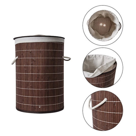 Homestyle Pro Ronde Opvouwbare Bamboe Wasmand 35X50 Cm Bruin/Wit