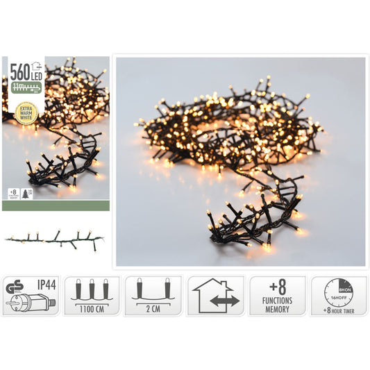 Microcluster - 560 Led - 11M - Extra Warm Wit - Timer - Lichtfuncties - Geheugen - Buiten