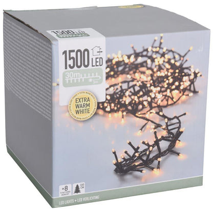 Microcluster - 1500 Led - 30M - Extra Warm Wit - Timer - Lichtfuncties - Geheugen - Buiten