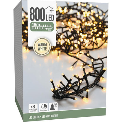 Microcluster - 800 Led - 16M - Warm Wit - Timer - Lichtfuncties - Geheugen - Buiten