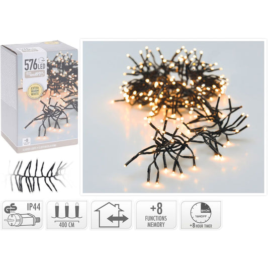 Clusterverlichting - 576 Led - 4M - Timer - Lichtfuncties - Extra Warm Wit