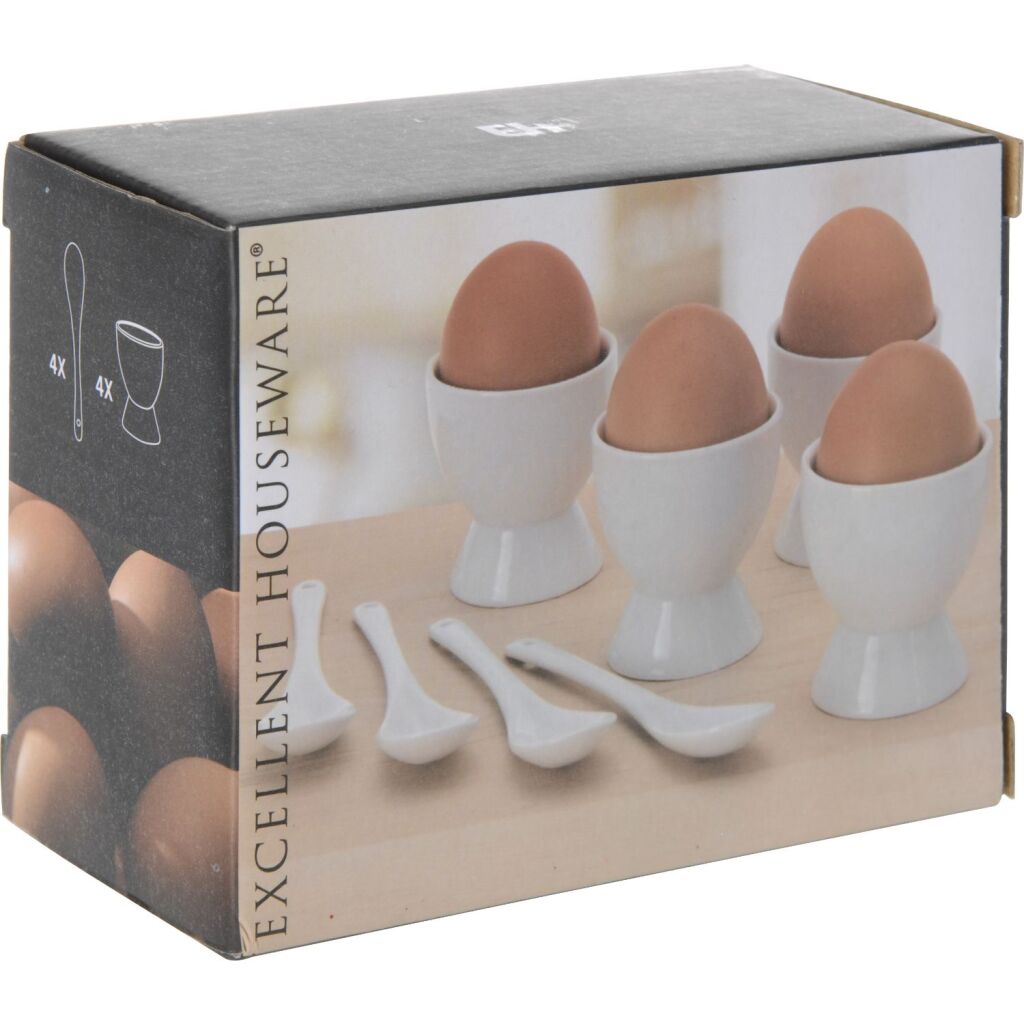 Excellent Houseware Porseleinen Eierdopset 8-Delig Wit