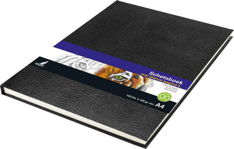 Kangaro K-5321 Schetsboek A4 Creme 120Gr Blanco Papier, 140 Blz Hard Cover Imprint Slang Zwart