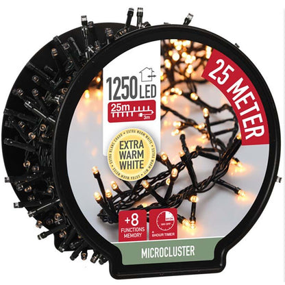 Micro Cluster Met Haspel - 1250 Led - 25 Meter - Met Timer - Extra Warm Wit